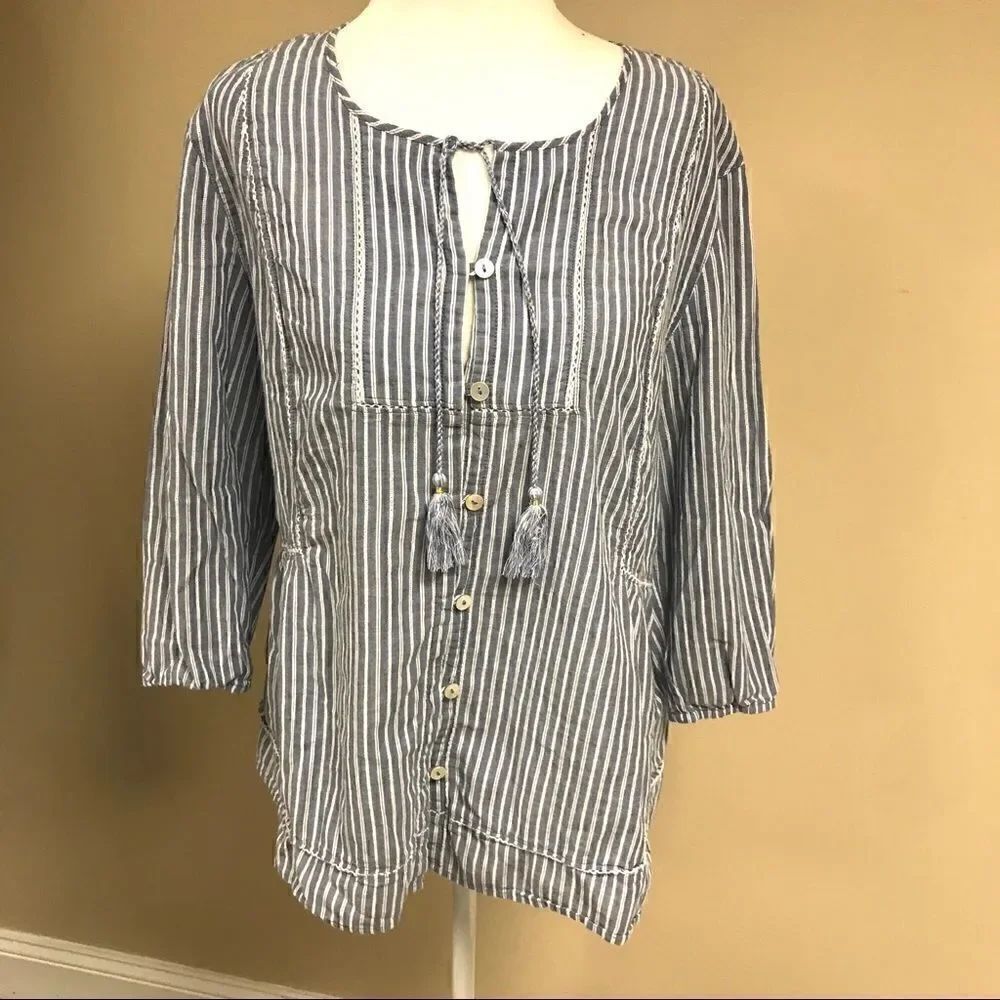 J Jill chambray white striped button down Sz L/P